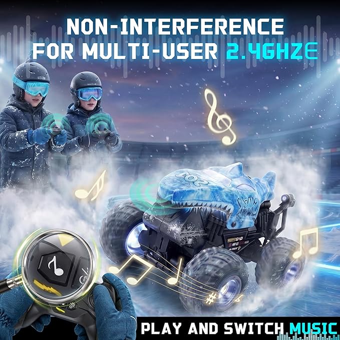 BEZGAR 1:20 Monster Truck Toys, 360°Stunt RC Cars with 2 Batteries, Rotation Monster Trucks with Music and Lights, Remote Control Car for Boys 4 5 6 7 8 9 Years Old (Ice Blue)