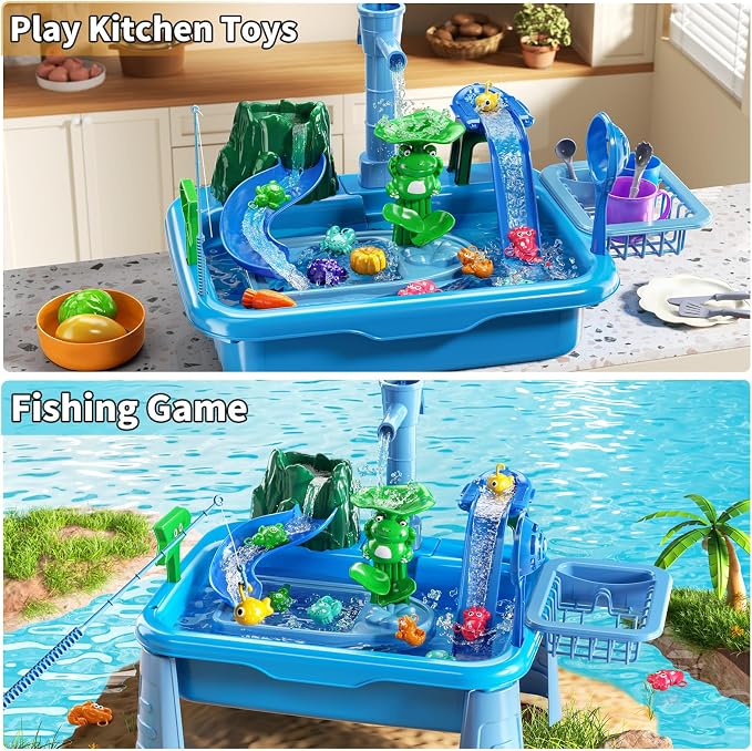 Water Table for Toddlers - Kids Play Sink with Pump and Running Water, Water Table for Kids Ages 4-8 with Fishing Games, Summer Outside Sensory Gift Toys for Boys and Girls 3 4 5 6 7 8