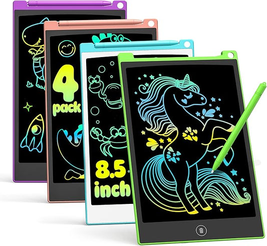 TECJOE 4 Pack LCD Writing Tablet, 8.5 Inch Colorful Drawing Board, Kids Travel Games Activity Learning Toys, Birthday Gifts for 3-8 Year Old Boys Girls Toddlers Preschooler