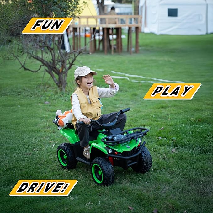 TOBBI 24V Kids Electric Ride On ATV, Battery-Powered 4 Wheels Ride On Car with Storage Basket, Three-Speed, LED Light, Music, Ride On Toy for Kids 3-8 Years-Green