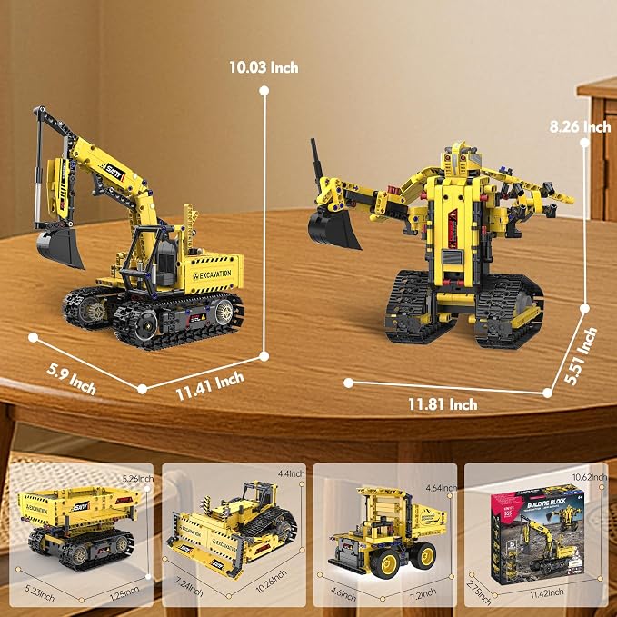 Resosese 5 in 1 Building Toys STEM Robotics Kits - Remote-Controlled Excavator Engineering Kit for Kids Age 6 7 8 9 10 11 12-14 with 555 Pieces，DIY Educational Science Kits Gift for Boys & Girls