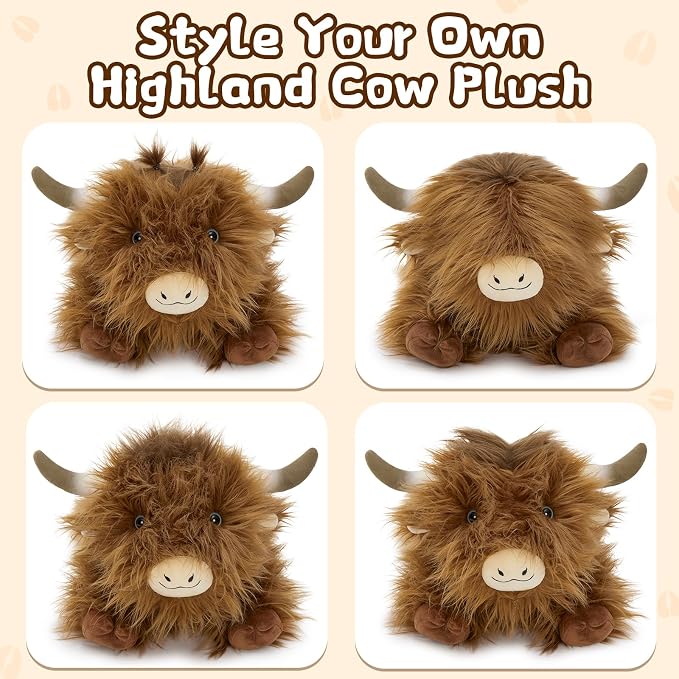 MorisMos Highland Cow Stuffed Animal with Baby Inside Belly,20'' Mommy Brown Highland Cow Gift for Kid Girl Boy Hyland Cow Pillow, Cute Farm/Wildlife Stuffed Animals for Birthday Party Decor