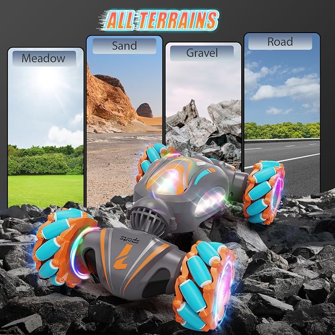 Nicella Remote Control Car, Pink RC Cars for Girls, Gesture Stunt with Light & Music, 4WD, 360° Rotating, 2.4Ghz Remote Control Car Toys, Birthday Gift for Kids Age 6+ (Grey) (Grey)
