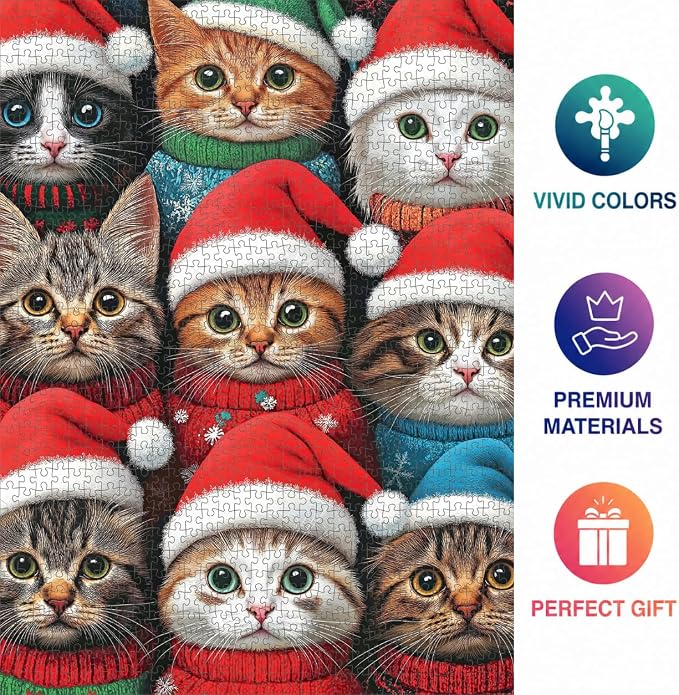 Cross & Glory - Whisker Wonderland: Holiday Cats Edition - 1000 Piece Jigsaw Puzzle for Adults | Festive Cat Puzzle | Christmas Jigsaw Puzzle with Vibrant Artwork