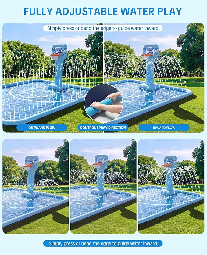 Splash Pad for Kids, 118"x138" Extra Large Sprinkler Splash Pad with Basketball Hoop & Ball, Non-Slip Outdoor Water Toys for Backyard Summer Fun