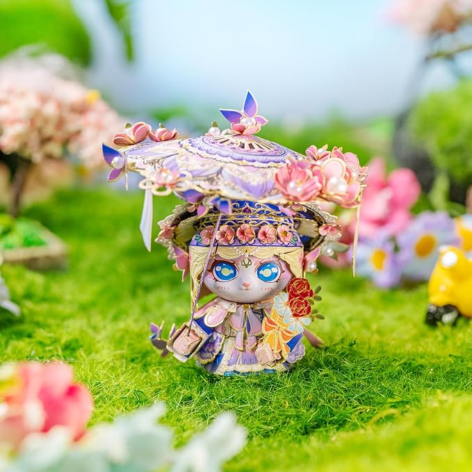 MU 3D Metal Puzzles for Adult Flower Lady Cat Figures Model Kitty Assembling, Metal Models Kits Miniature Building, Hobby Birthday New Year Gifts Home Desk Decor Collectibles