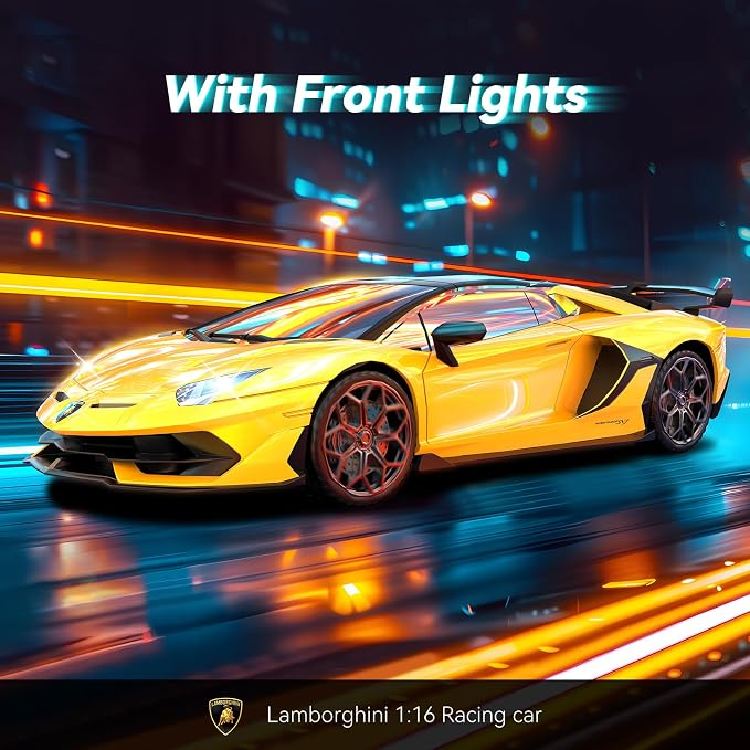 AEROQUEST 1:16 Lamborghini Remote Control Car （Yellow） | Officially Licensed,Birthday Gift,Toys for ages 3-8,Aventador SVJ Mode,Electric Sport Racing,Hobby RC Cars,100 minutes