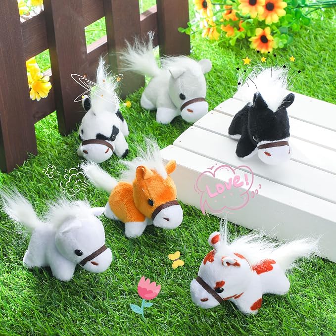 Aoriher 24 Pcs Horse Stuffed Animal 3.15 Inch Mini Keychain with Detachable Chain Valentines Day Party Favor for Women Coworker Birthday Farm Party Supplies(Horse Style)