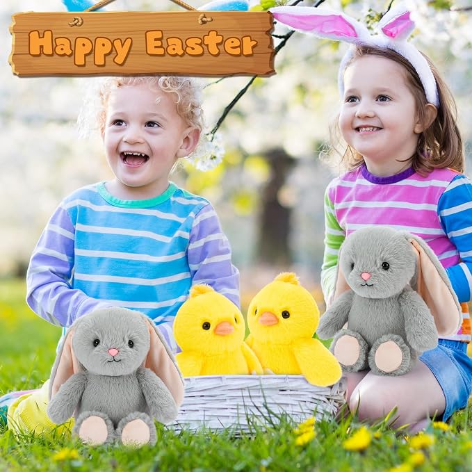 MaoGoLan 4Pcs Easter Stuffed Animals Bulk for Kids, 10 inch Floppy Bunny Stuffed Animals Plush Chick Toys Party Favors Birthday Decorations Girls Easter Gift Basket Stuffers