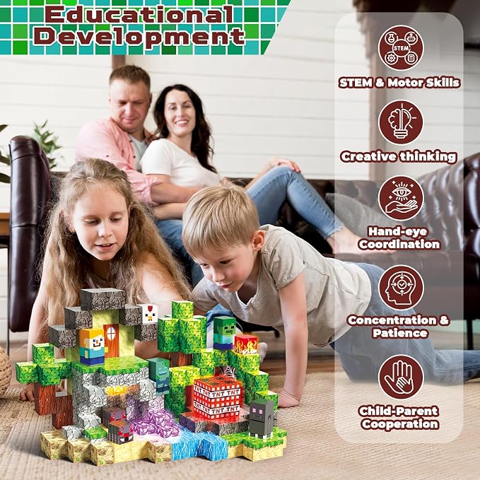 200PCS Magnetic Blocks with Light-Up Blocks - Magnetic Building Blocks Playset, Magnetic Stacking Cube Toys, STEM Sensory Montessori Learning Toys, Birthday Gifts for Kids Boys and Girls Age 3+