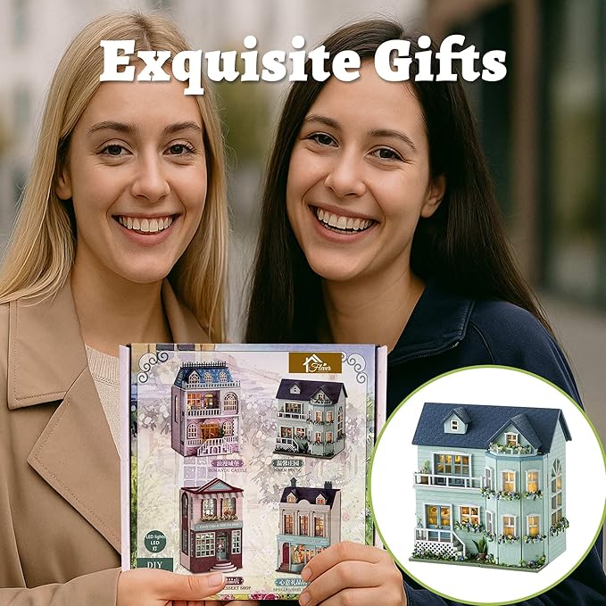 Flever Dollhouse Miniature DIY House Kit Creative Room with Furniture for Romantic Valentine's Gift (Warm House)