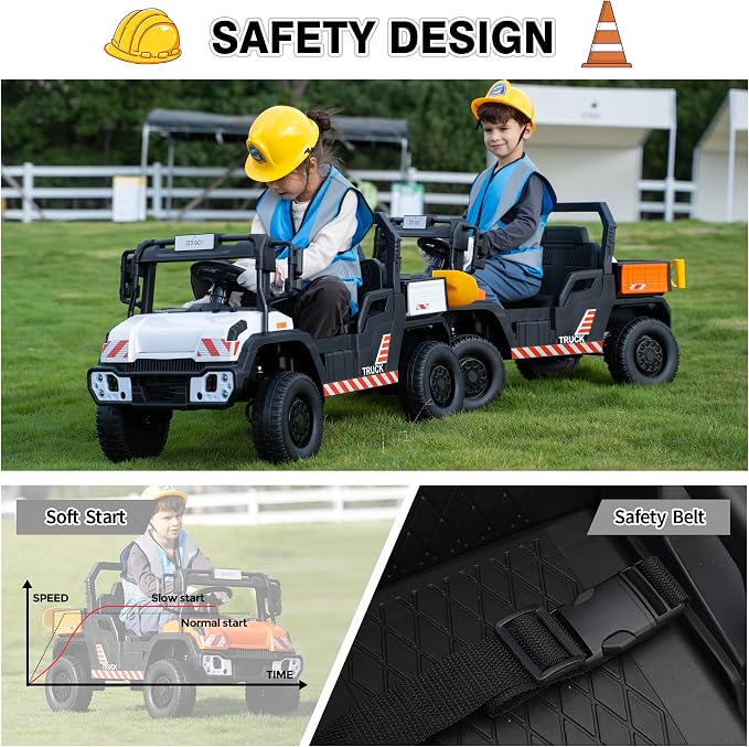TOBBI 12V Electric Kids Car, Toddlers Ride On Dump Truck Toy with Parent Remote Control, Battery-Powered 4 Wheels Off-Road Vehicle to Drive with Auto Trailer/Horn/LED for Chirdren 3-8 Years-Orange