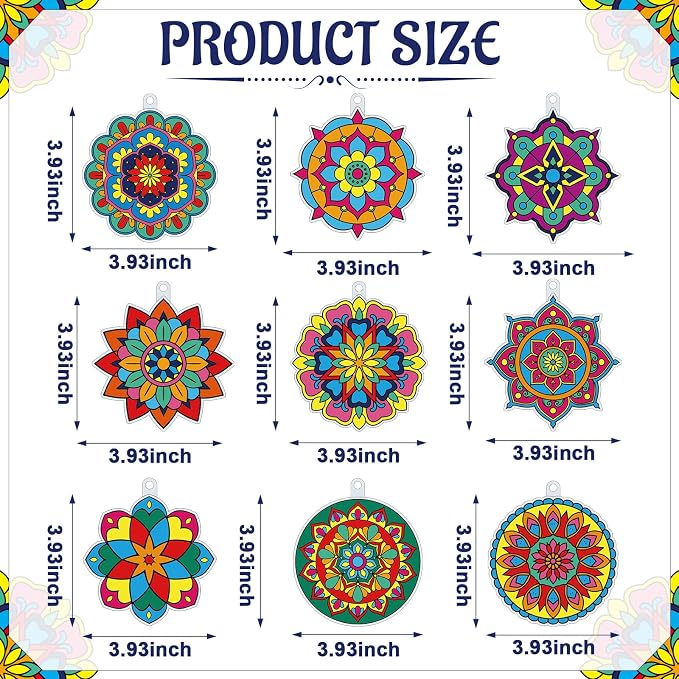 Pasimy 36 Sets Mandala Suncatchers Crafts Kit Flower Window DIY Hanging Ornaments Decorations Spring Summer Paint Your Own Activities Arts Project Party Favors Gifts for Mother Classroom Home