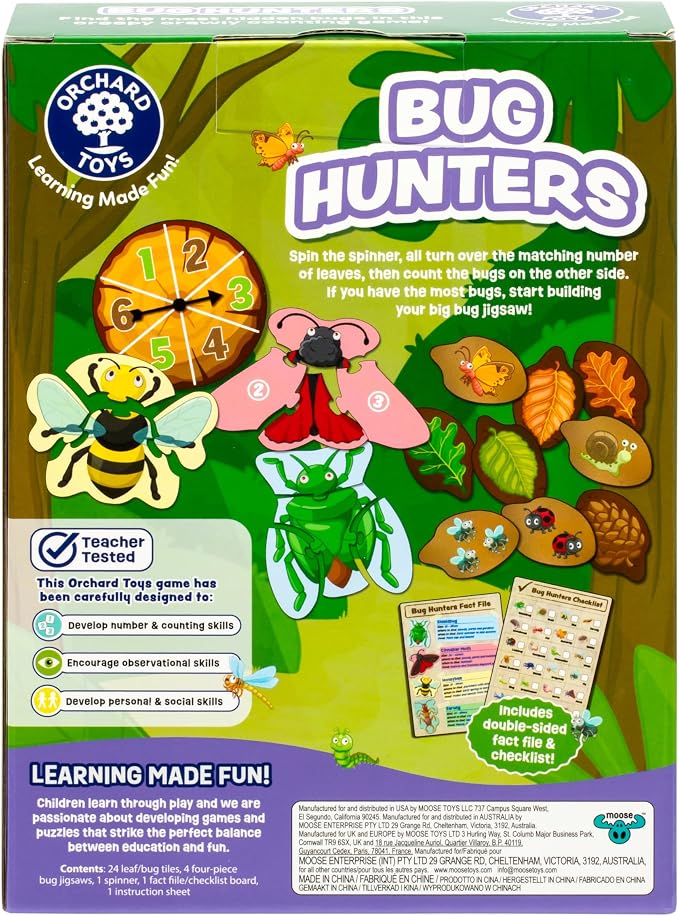 Orchard Toys Bug Hunters Game, Learn Counting and Observational Skills As You Race to Be 1st to Build Your Bug, Designed for 2-4 Players Aged 3+