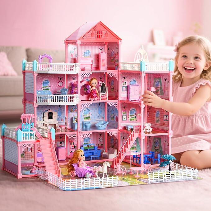Huge Dollhouse for Girls, 11 Rooms Pretend Play Doll House Gift for Girls Aged 3-10