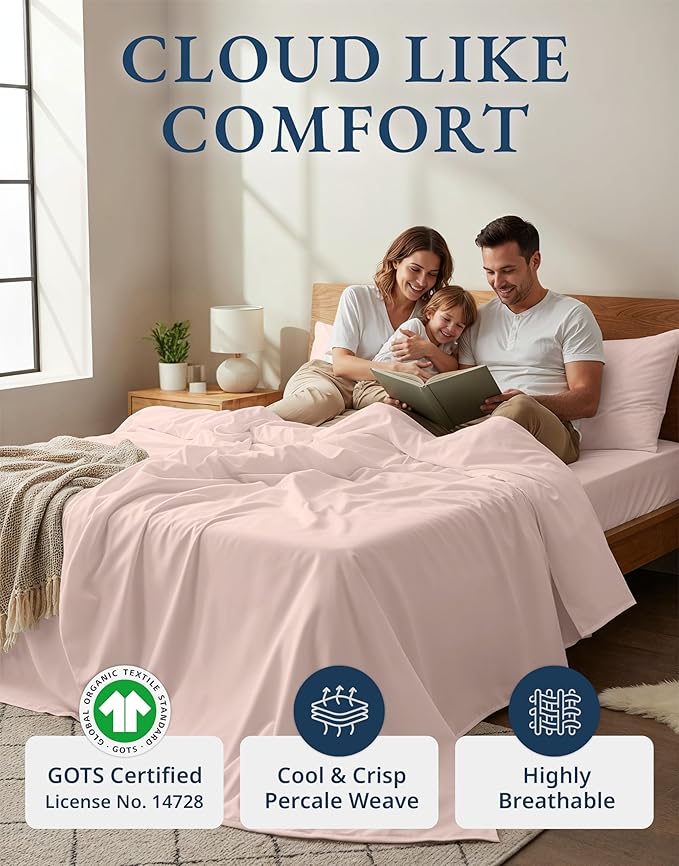LANE LINEN Full Size Sheet Set 100% Organic Cotton Percale 4pc - Sepia Rose | Full Sheet Set, GOTS Certified Organic Cotton Percale - For Guest Bedrooms, Naturally Cooling & Lightweight, For Hot Sleepers
