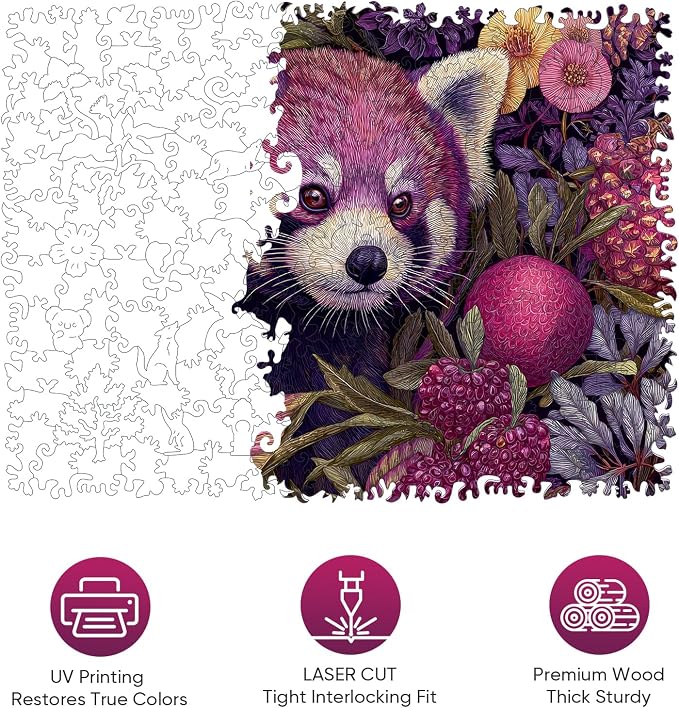 Mocfesk Wooden Puzzles for Adults, Red Panda Puzzles 200 Pieces, Unique Shaped Animal Jigsaw Puzzles for Adults and Kids, Birthday Gifts Fun Family Game 12.2'' x 9.1''
