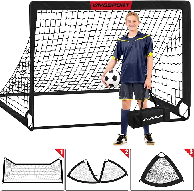 Kids Soccer Goals for Backyard Set - 2 of 4' x 3' Portable Soccer Goal Training Equipment, Pop Up Toddler Soccer Net with Soccer Ball, Soccer Set for Kids and Youth Outdoor Games, Sports, Play