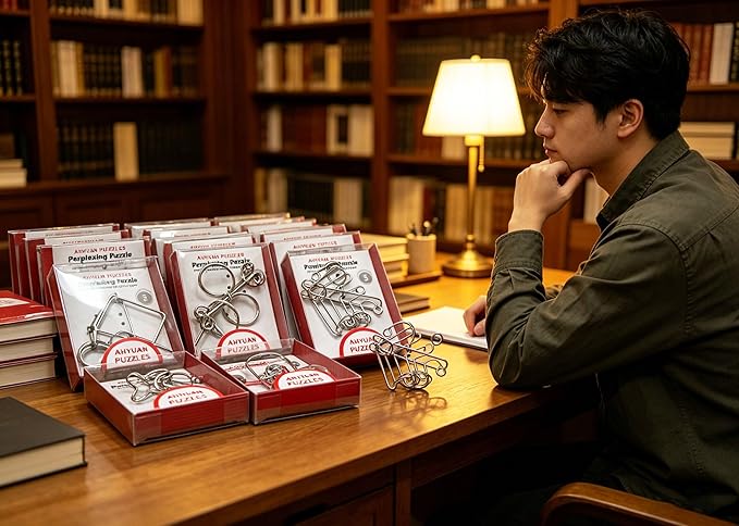 AHYUAN 24 Packs Large Metal Wire Puzzles Brain Teaser IQ Puzzles with Individual Solution Paper Box Gift Package Educational Puzzle Games Fidget Toys Magic Trick Toy Party Favors for Kids Adults