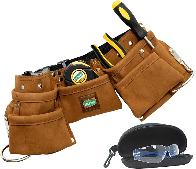 SparkJump Kids Brown Tool Belt, Adjustable Tool Belt for Toddlers and Kids, Dress-Up Construction Costume for DIY Woodworking and STEM Learning