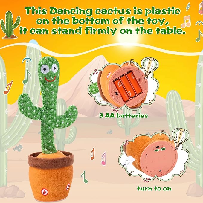 LUKETURE Dancing Talking Cactus Toy for Babies & Toddlers - 120 English Songs, Singing Mimicking, Recording Repeating, Educational Sensory Music Toy