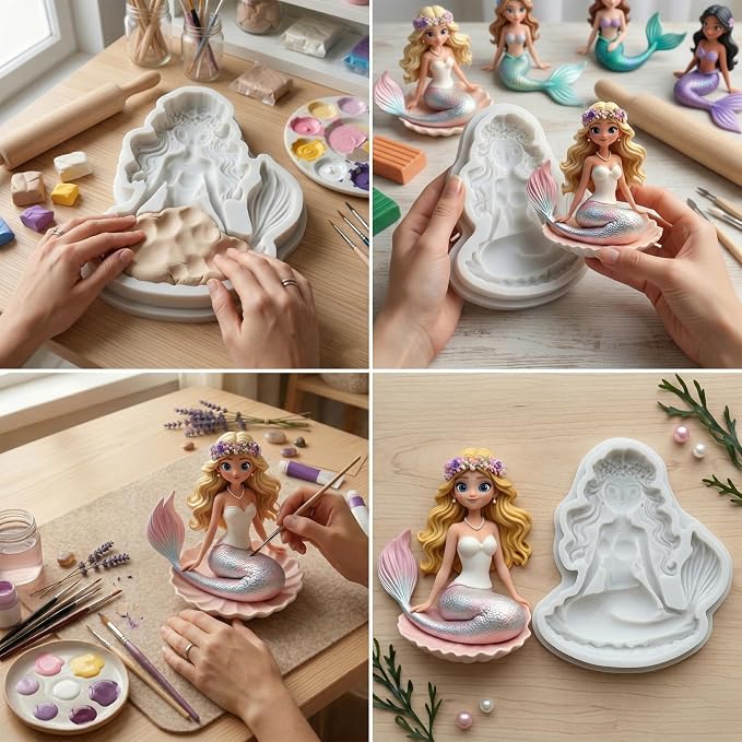 Mermaid Polymer Clay Molds Mermaid Silicone Mold for DIY Crafts Epoxy Resin Casting Polymer Clay Tools Craft Air Dry Jewelry Making