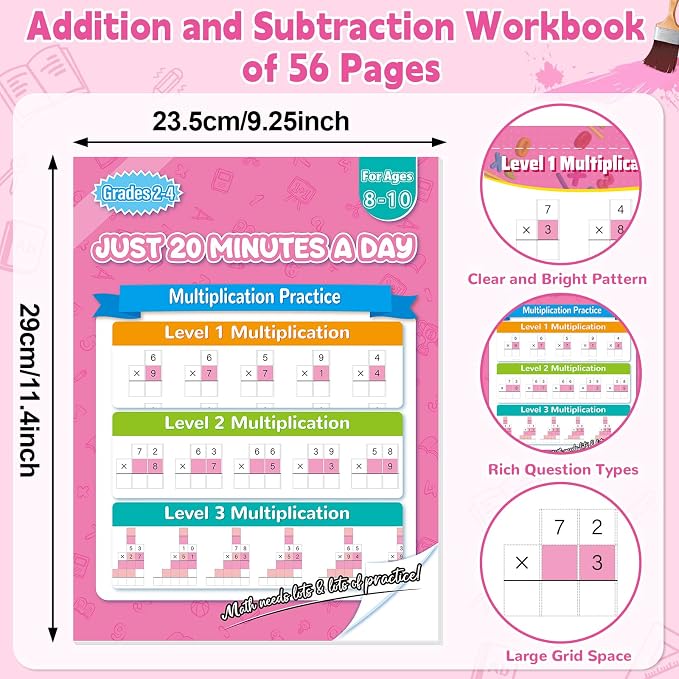 Single&Double Digit Multiplication Math Problem Workbook for 2nd Grade 3rd Grade 4th, Multiplication Practice Worksheets One Page A Day Math for Ages 7-10, Math Repetition Exercise Daily, 56 Pages