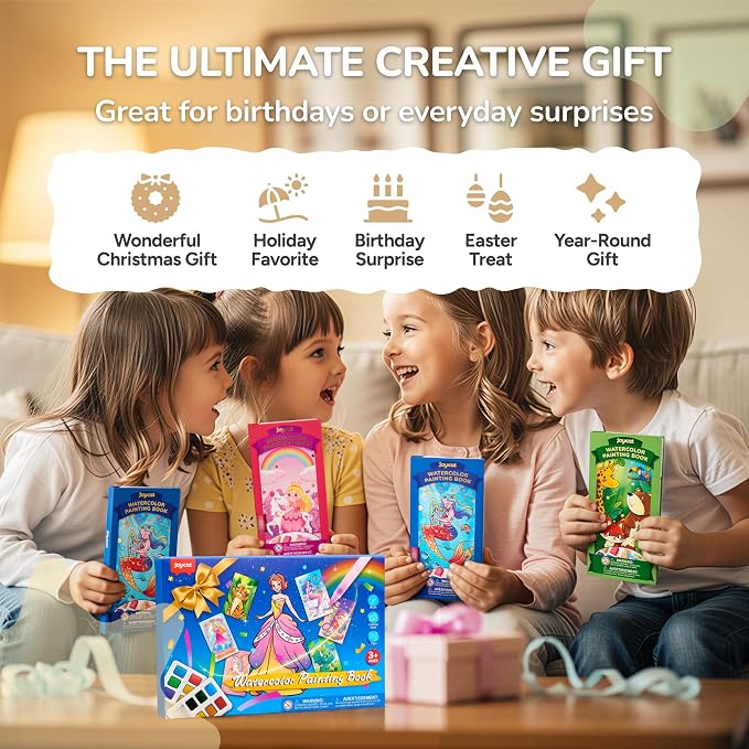 JoyCat 3 Pack Pocket Paint with Water Coloring Books for Kids, Art & Craft Activity Toy Set, Creative Travel & Home Painting Kit, Gifts for Girls & Boys Ages 3-8 (3 Pack - Magical Pony & Ocean Princess & Animals)