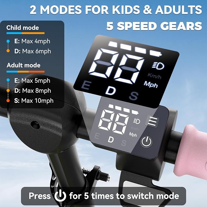 4-Wheel Electric Scooter for Kids w/ 250W Motor, Max 10 MPH & 8.5 Miles, Foldable E-Scooter for Kids with Rainbow Lights, LED Display, 5 Speeds & Adjustable Balance, UL-2272 Certified