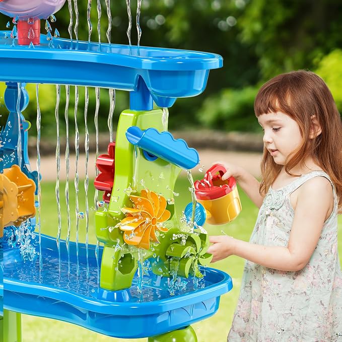 5-Tier Water Table for Toddlers 1-3 3-5, Water Table for Kids with Sand Beach Toys, Water and Sand Sensory Table Beach Outdoor Birthday Gifts Toys for Kids Toddlers Age 3 4 5 6 7 8 Boys Girls