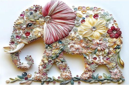 Elephant 300 Piece Puzzles for Adults Cute Animal Flower Crystal Embroidery Art Jigsaw Puzzles Pretty Colorful Floral Puzzles Unique Family Challenging Games Gift for Seniors Adults Puzzle (17"x11")