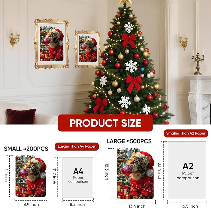 MEATRN Christmas Hat Cat Jigsaw Puzzles - 490 Pcs Handmade Wooden Puzzle with Unique Shapes, Stress Relief & Educational Fun, Family Game Night 13.4×18.3 Inch, Best Gift for Friends
