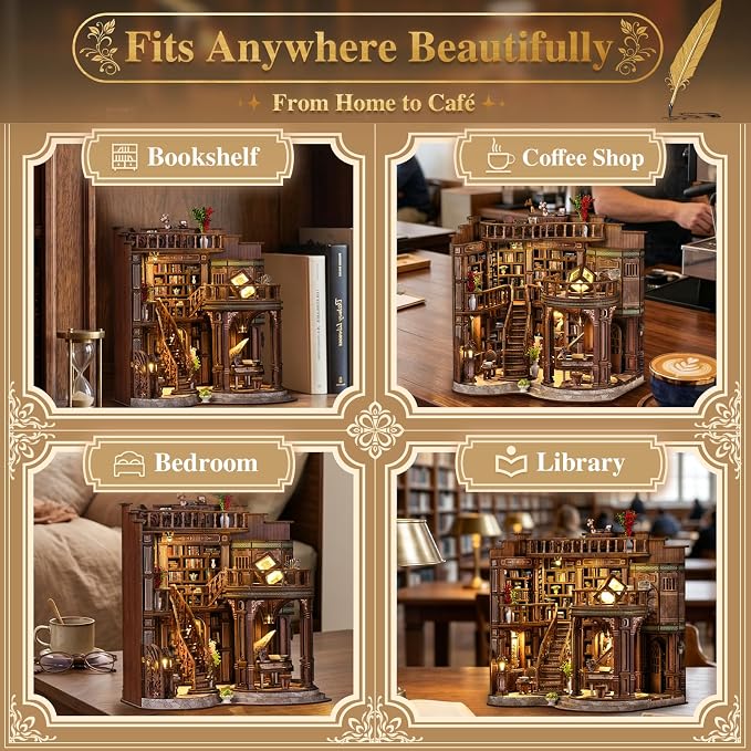 DIY Miniature House Kit for Adults, Tiny Dollhouse Book Nook Kit Bookshelf Crafts Decor, 3D Wooden Puzzle, Gifts for Family Friends Adults Teens, Dream Book Loft
