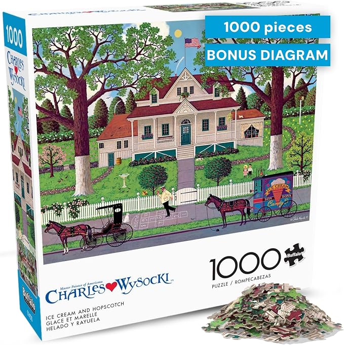 Buffalo Games Charles Wysocki - Ice Cream & Hopscotch - 1000 Piece Jigsaw Puzzle - 26.75 x 19.75 in, Bonus Poster - Adult Jigsaws - Recycled Board - 1000 Piece Puzzle for Adults