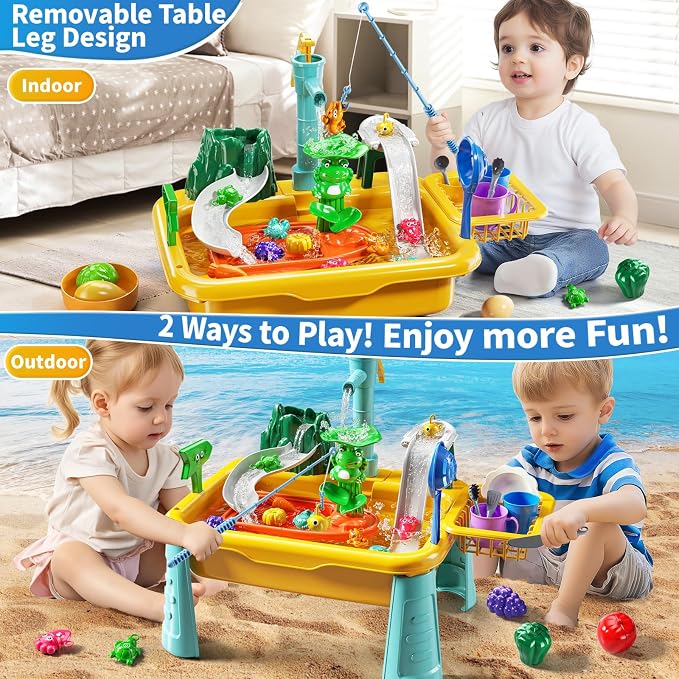 JUKUDAHU Water Table for Toddlers 1-3 - Toddler Outdoor Toy, Outside Water Play Table for Kids Ages 4-8, Play Sink Toy with Running Water, Fishing Games, Birthday Gifts for Boys and Girls 3 4 5 6