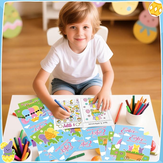 Easter Bunny Activity Books for Kids - 24Pcs Happy Easter Mini Games Coloring Book Set Rabbit Theme Bulk Mazes Word Search Word Scramble Games for School Classroom Spring Holiday Party DIY Favor