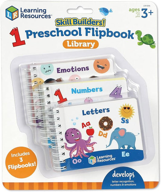 Learning Resources Skill Builders! Preschool Flipbook,3 Pieces, Ages 3+, Library Preschool, Learning Activities, letters, numbers, counting, toddler activity book