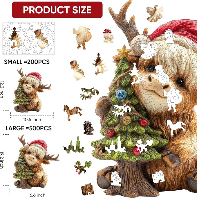 MEATRN Christmas Wooden Puzzles for Kids & Adults - Tree & Fawn Holiday Jigsaw Puzzle, 498 Pcs, 16.6"×19.2", Fun Family Game for Children’s Party, Winter Gathering, and Festive Entertainment