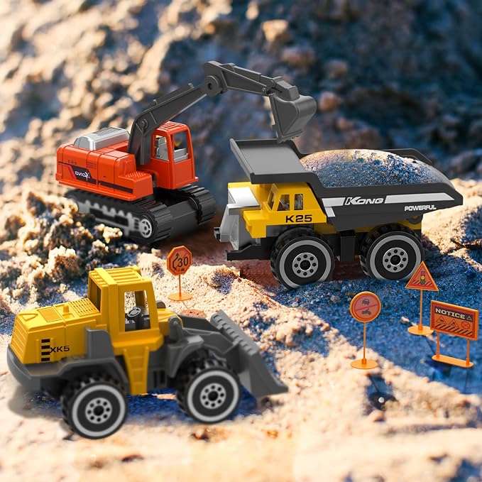 Staroud 17 Metal Construction Vehicles Toys, Small Excavator Wheels Cars Mini Construction Trucks Toys for Boys Kids Toddlers Cake Decorations Party Favors