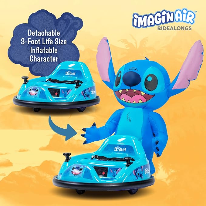 6V Stitch Toys Kids Bumper Car - Kids Electric Ride On Car, Toddler Toy, Auto-Inflated, Parent Remote Control, 360° Spins, LED Lights, 1MPH Speed, Max Weight of 66lbs, Age 1.5-4yrs