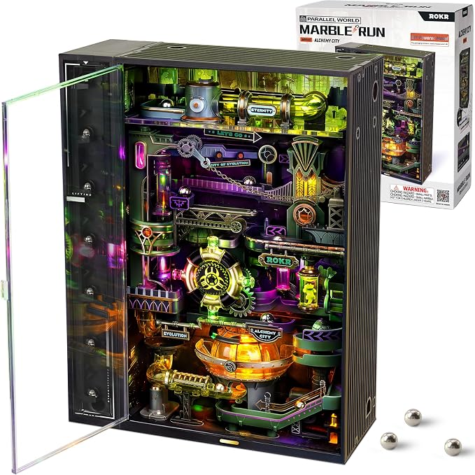 ROKR 3D Puzzles Marble Run Model Building Kit for Adults, DIY Hobbies for Men Women (Alchemy City MR04S)