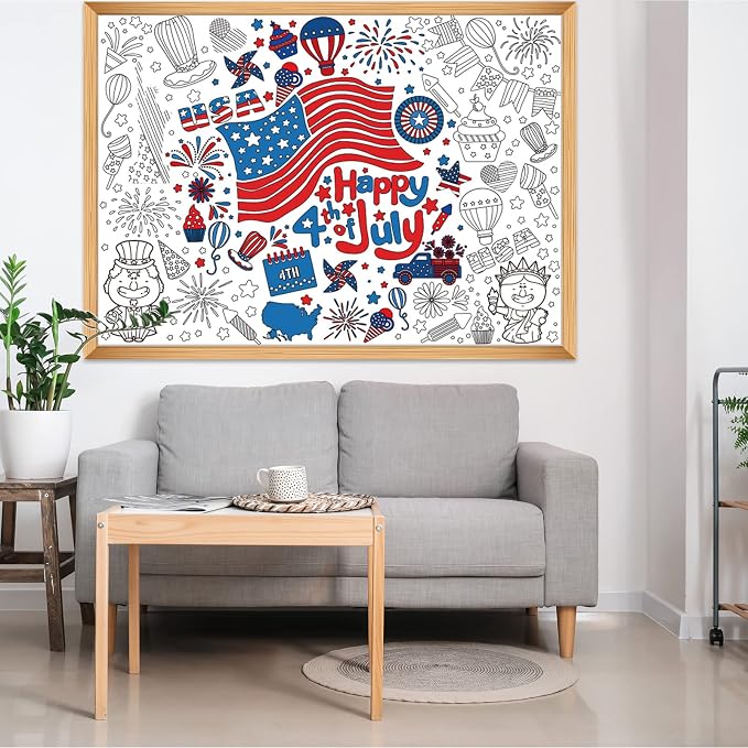 ZOIIWA 4th of July Coloring Poster Giant Coloring Poster Large American Independence Day Coloring Tablecloth Jumbo Coloring Books Classroom Home Birthday Party Supplies Favor 31.4 x 43.3 in
