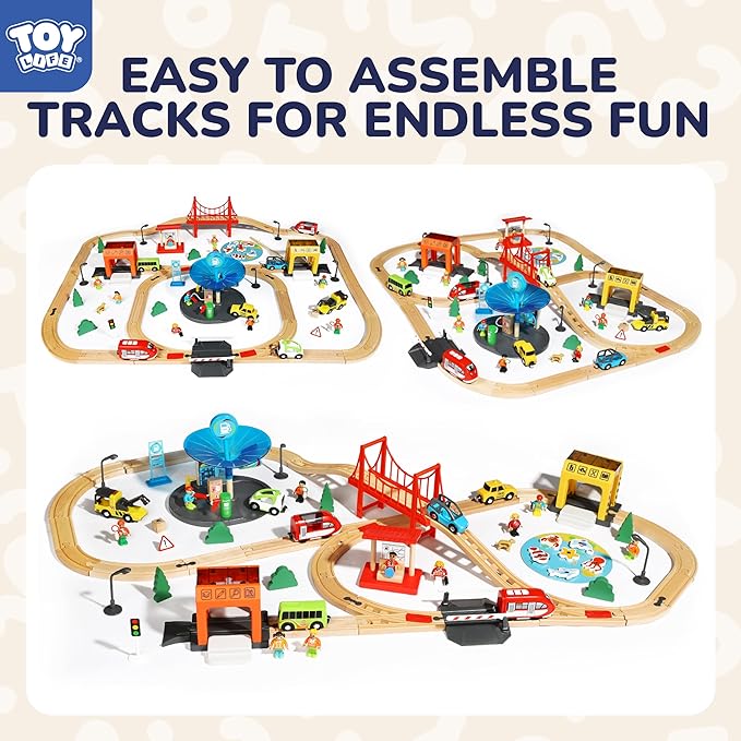 TOY Life Wooden Train Set for Toddlers 2-4, 119PCS City Train Toys with Wooden Train Track, Electric Train Set for Kids 4-8, Toddler Toys for 3 4 5 6 Year Old Boys Girls, Compatible with Major Brand