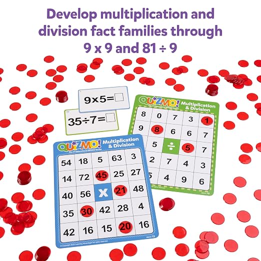 QUIZMO Multiplication & Division | Bingo Style Math Game | 2 Game Modes for Ages 8+ | Teach Basic Mathematics
