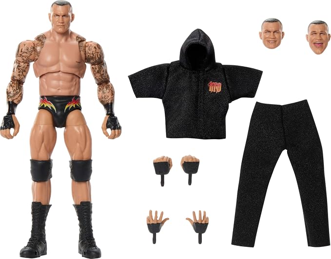 Mattel WWE Ultimate Edition Action Figure & Accessories Set, Randy Orton 6-inch Collectible with Swappable Heads & Hands, 30 Articulation Points