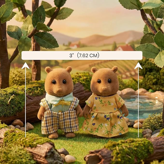 Family Brown Squirrel Figures — Set of 2 Collectible Flocked Mini Dolls with Removable Clothes, Dollhouse Pretend Play Set for Kids Ages 3+