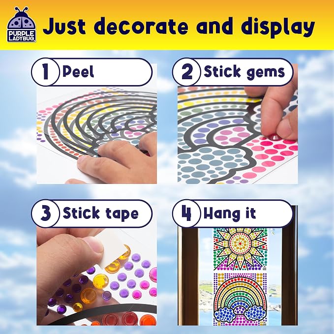 SunGemmers Window Gem Art Suncatcher Kits - Summer Crafts for Kids, Fun 5 Year Old Girl Birthday Gift, Fun Gifts for 8 Year Old Girls, Crafts for Kids Ages 4-10, Diamond Art Kit for Boys & Girls 6-12