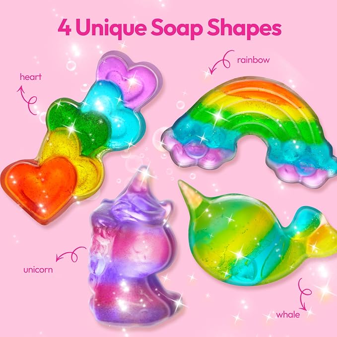 Klever Kits Unicorn Soap Making Kit- 4 Molds Girl Crafts DIY Project, Unicorn Girl Gifts, Kids Birthday Gift for Aged 6+, Science STEM Activity Teenage Gifts for Toddler Ages 6 7 8 9 10 11 12