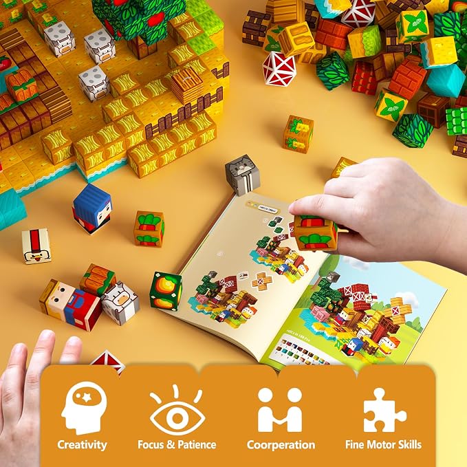 idoot 200PCS Magnetic Building Blocks Set, Farm Themed Animal Magnetic Blocks STEM Toys, Montessori Education for Boys and Girls, Christmas and Birthday Gifts for 3 4 5 6 7 8 9 10 11 12 Years Old