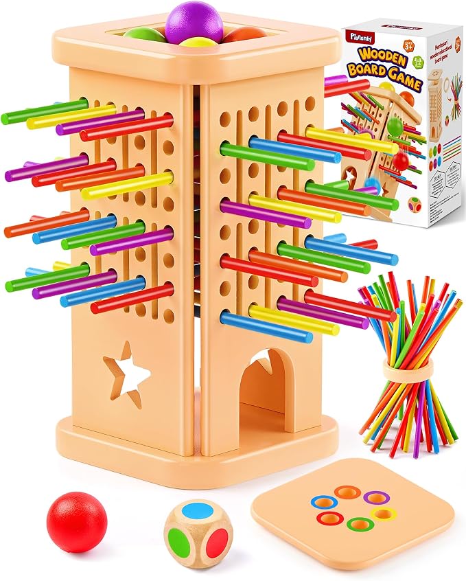 Montessori Wooden Board Games for Kids Ages 4-8, 36 Wooden Sticks Game, Color Matching Board Games for Kids 4-6, Fine Motor Skills Toy Montessori Toys for 3 4 5 6 Year Olds, Gift Boys Girls Family